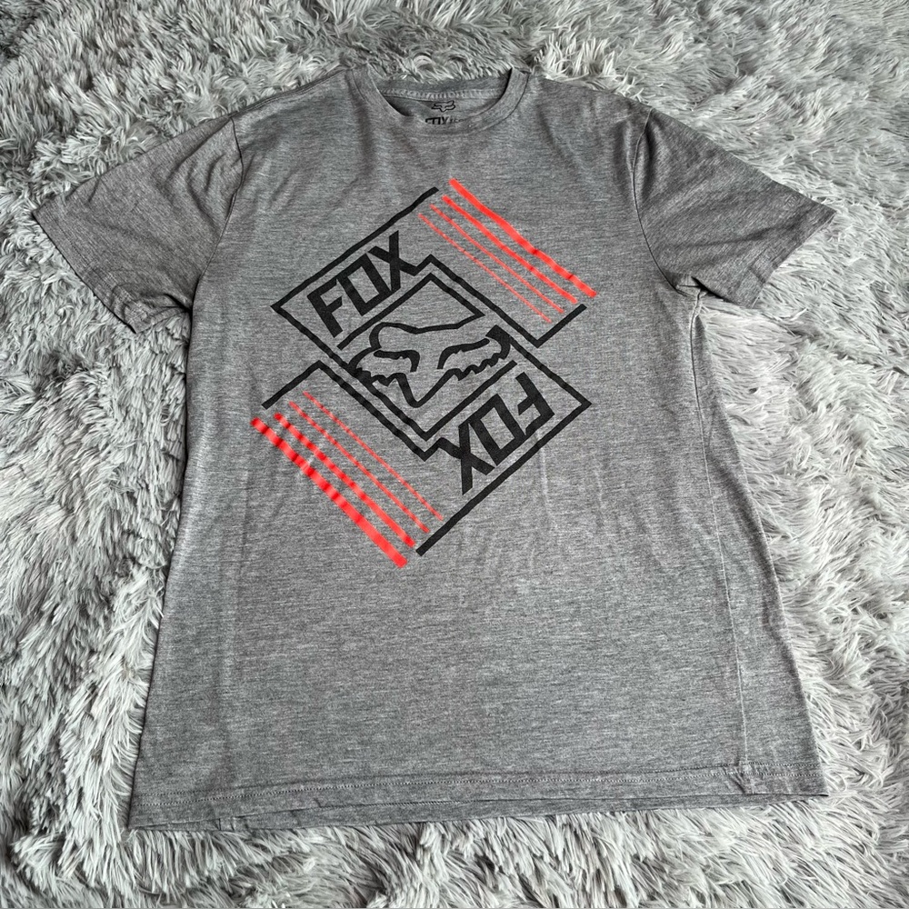 Fox Racing Tshirt Mens Medium Tech Tru dri Premium Fit Gray Shirt Short Sleeve